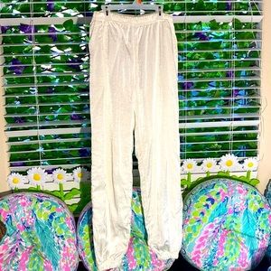Sergio Tacchini vintage creamy ivory white satin stirrup flannel lined pants